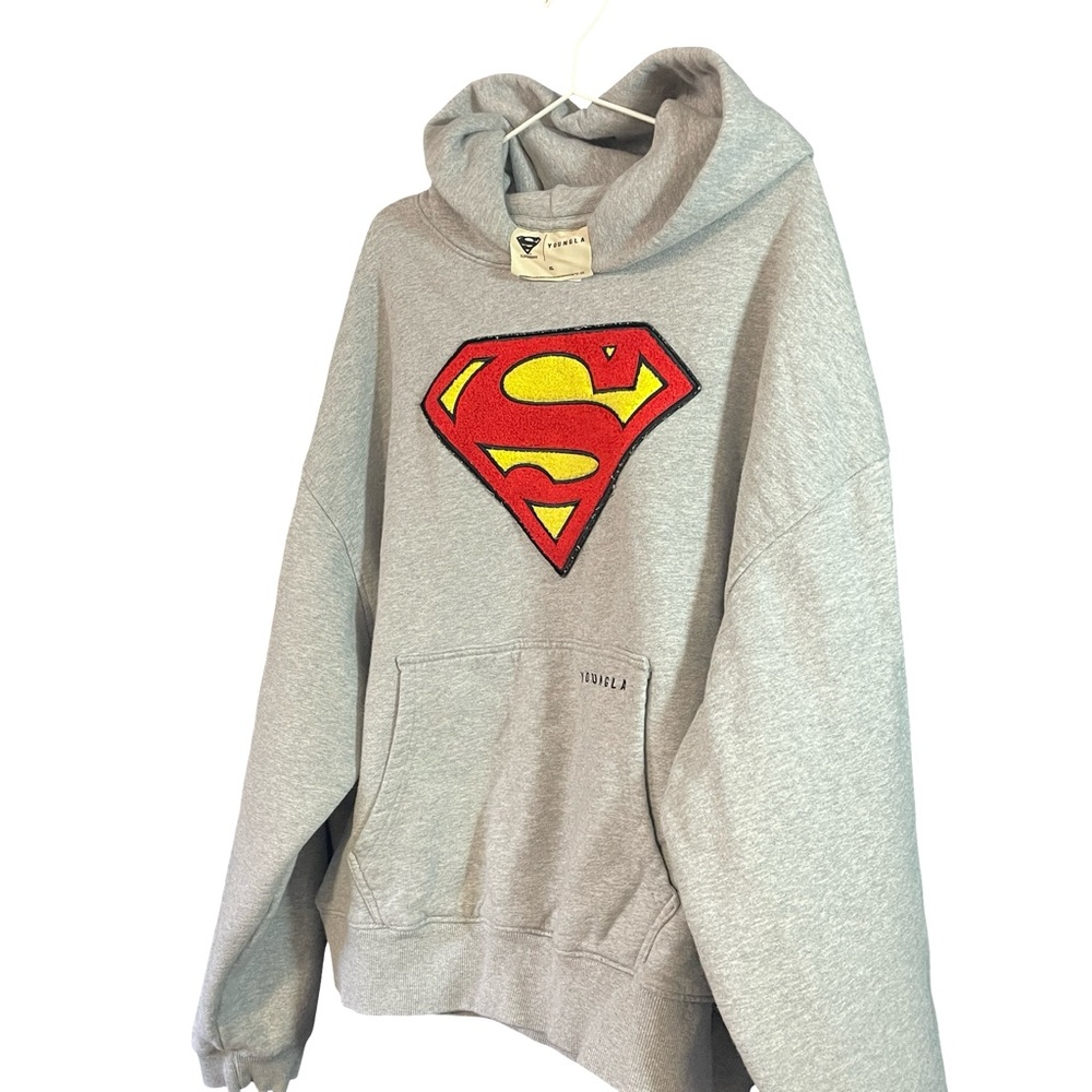 YoungLA Superman Legacy Hoodie XL Grey Logo Sweatshirt Like New DC Comics